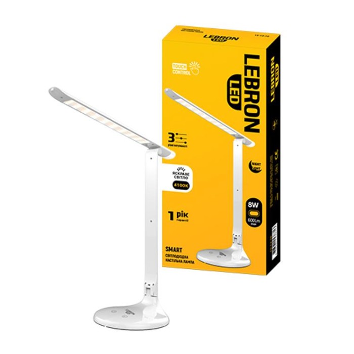 купить купить LED лампа настольная L-TL-L, 8W, 4100K, 3 уровня мощности, ночник, белая, с блоком питания, Lebron  