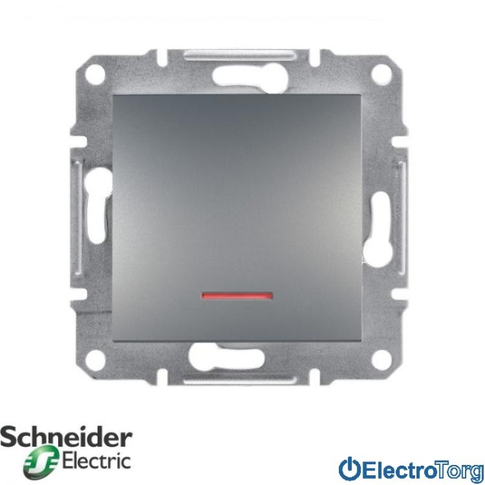 Выключатель одноклавишный с подсветкой сталь Asfora Schneider Electric (Шнайдер Электрик)