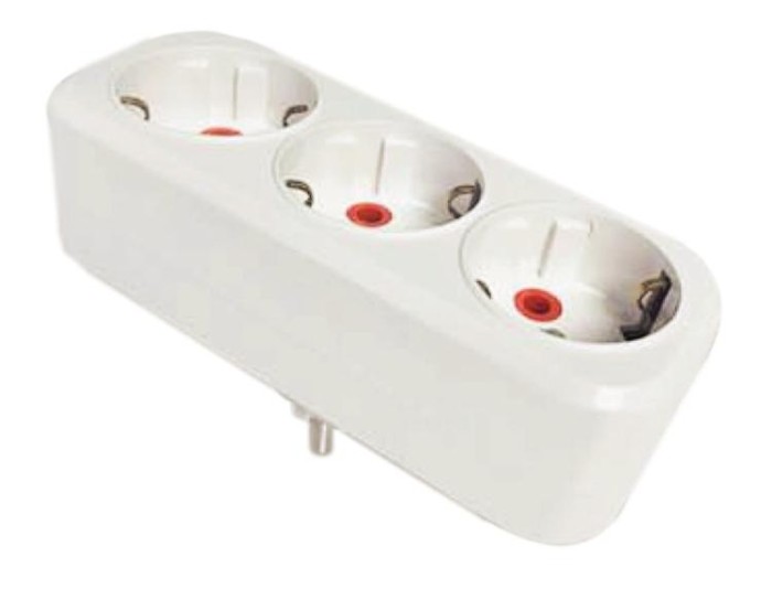 Трійник-розгалужувач з/з, 16А, прямий, білий, AY-KA, (77 134 00)