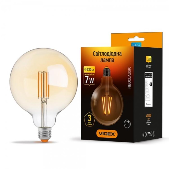 купить купить LED лампа Filament G125FAD 7W E27 2200K диммерная бронза VIDEX  