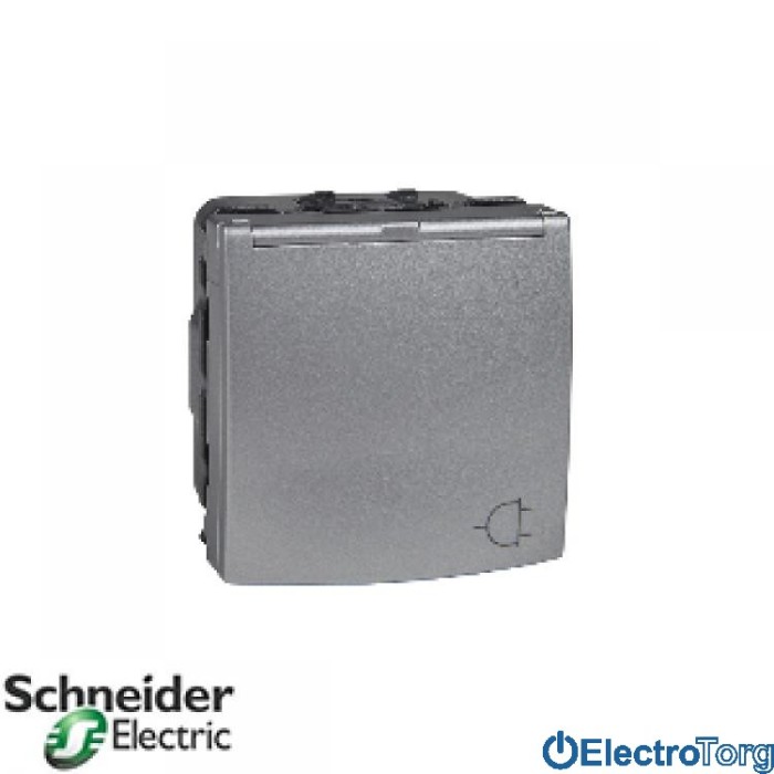 Розетка с заземлением с защитной крышкой со шторками 16А алюминиевая Unica Schneider