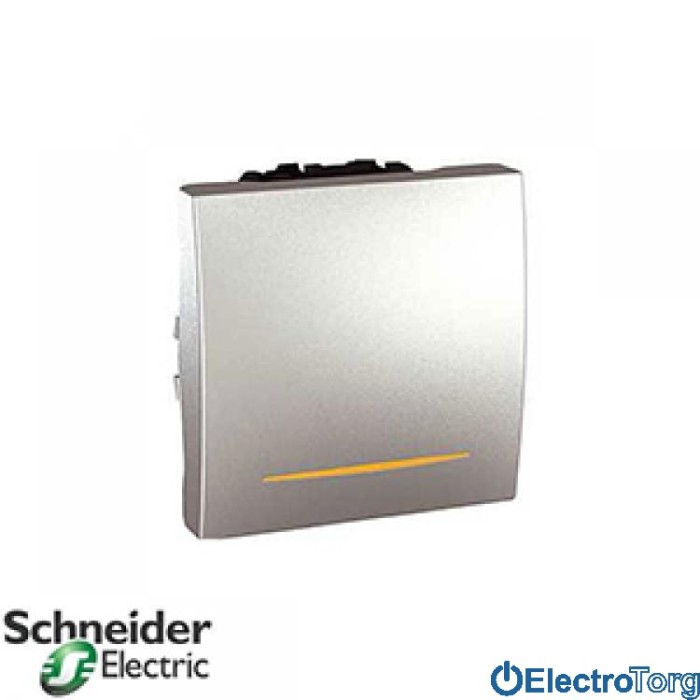 Переключатель (проходной выключатель) 1-клавишный с индикатором 16AX алюминиевый Unica Schneider