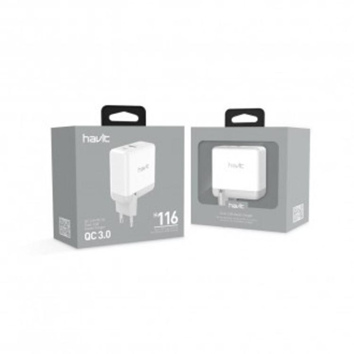 купить купить Швидкий зарядний пристрій HAVIT HV-H116 USB+Type-C QC3.0 White  