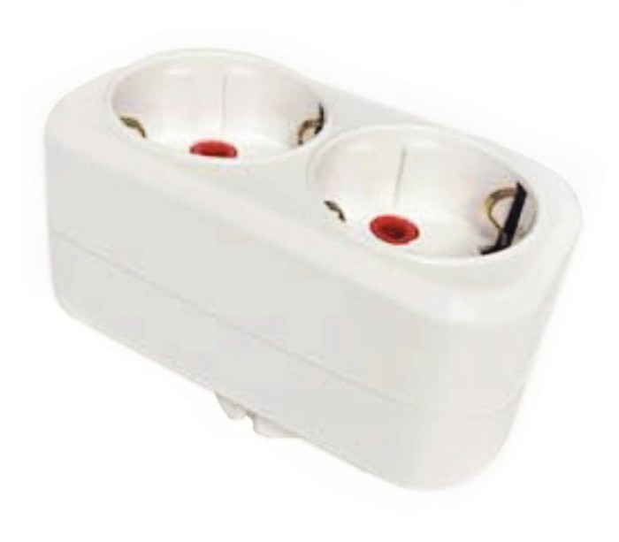 Двійник-розгалужувач з/з, 16А, прямий, білий, AY-KA, (77 120 00)