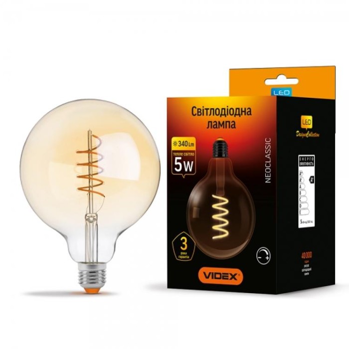 купить купить LED лампа Filament G125FASD 5W E27 2200K диммерная бронза VIDEX  