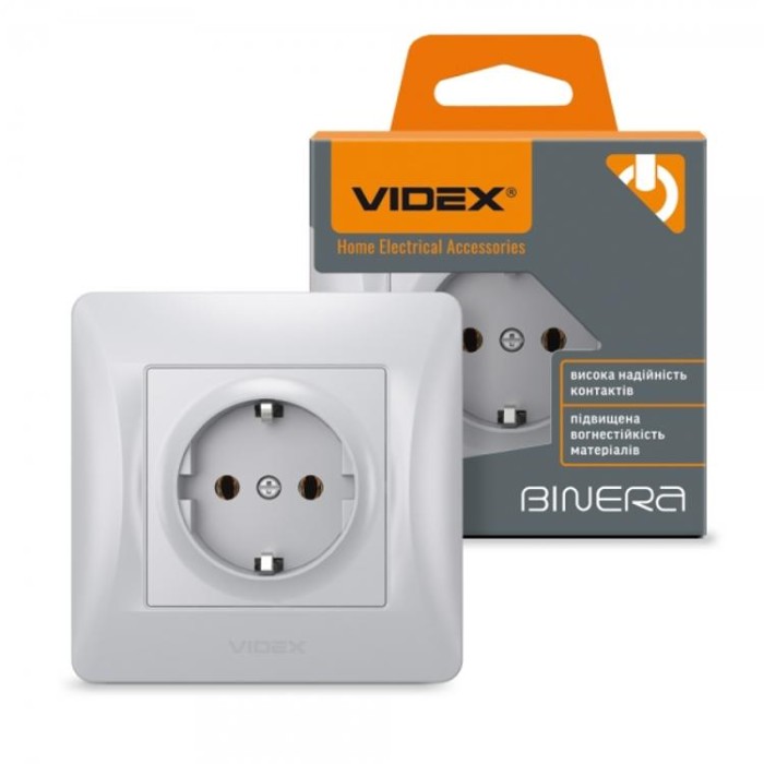 купить купить Розетка одинарная с заземлением серебряный шелк VIDEX BINERA  
