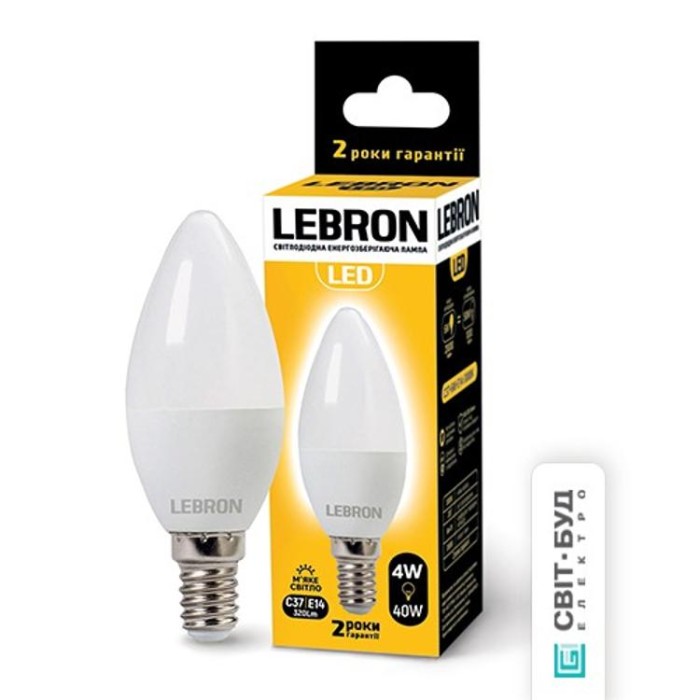 купить купить LED лампа L-С37, 4W, Е14, 3000K, 320Lm, угол 220° Lebron  
