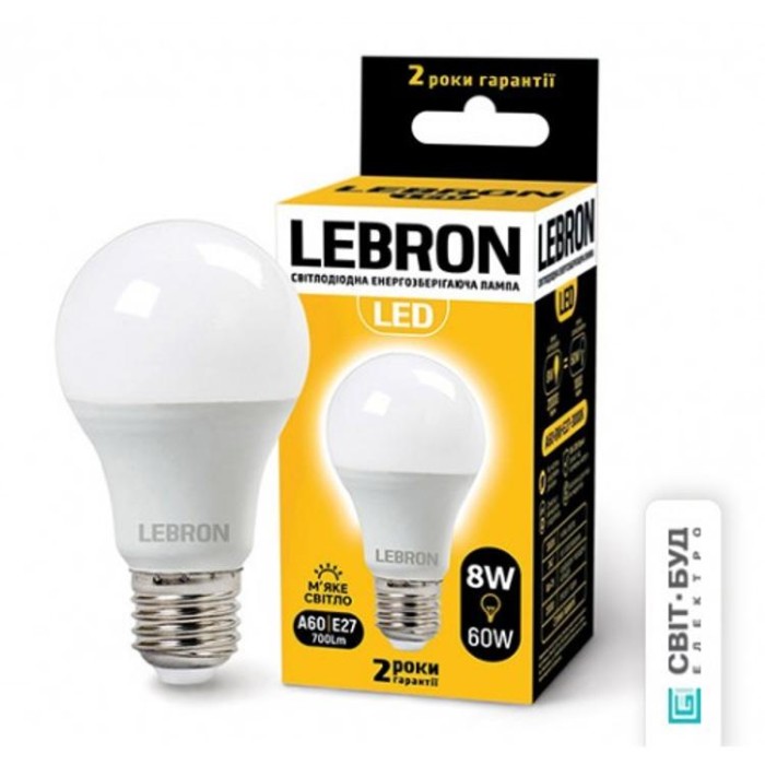 купить купить LED лампа L-A60, 8W, E27, 3000K, 700Lm, угол 240° Lebron  