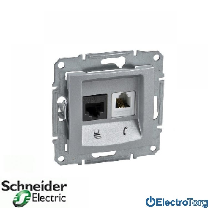 Телефонная+компьютерная розетка RJ11+RJ45 6 UTP алюминиевая Sedna Schneider Electric (Шнайдер Электрик)