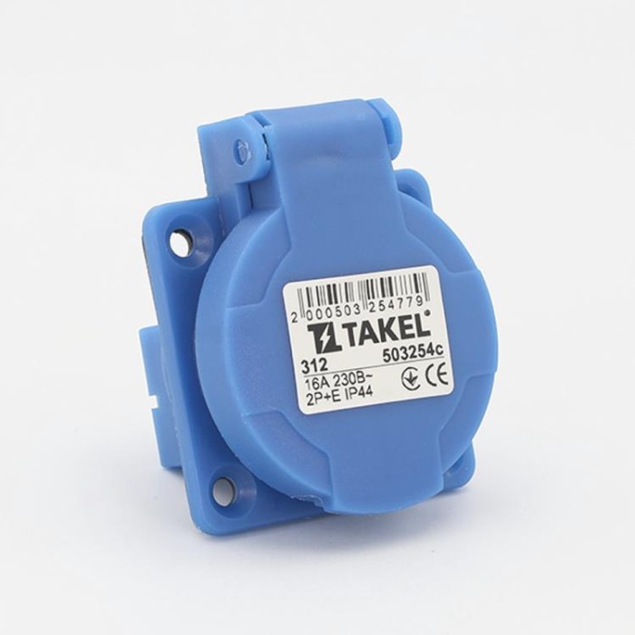 Розетка панельна с зах кришкою 312 16А 230В 2Р+Е IP44 TAKEL