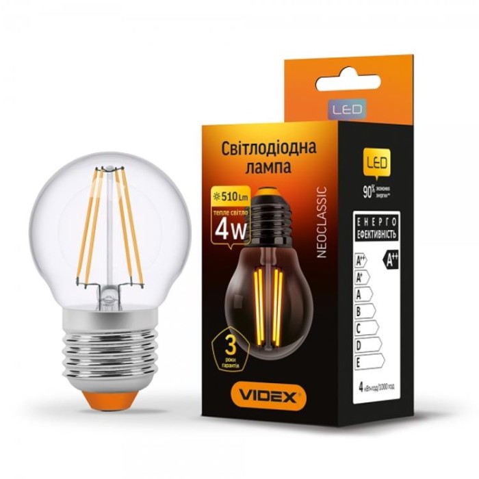 купить купить LED лампа Filament G45F 4W E27 3000K VIDEX  