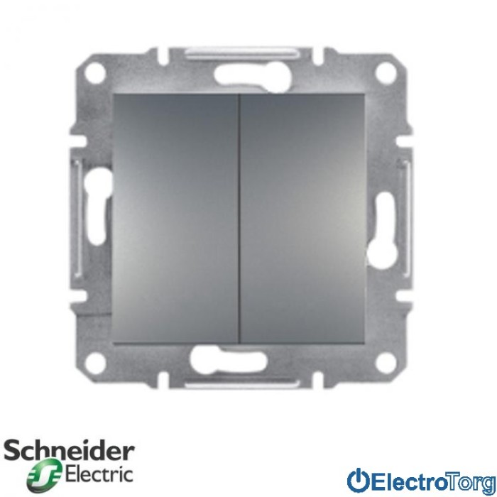 Выключатель двухклавишный кнопочный сталь Asfora Schneider Electric (Шнайдер Электрик)