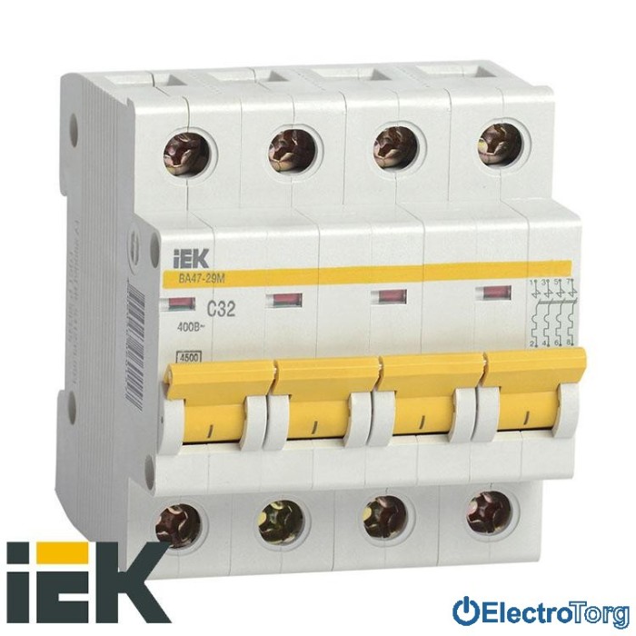 купить купить АВТОМАТИЧЕСКИЙ ВЫКЛЮЧАТЕЛЬ ВА47-29 4P 4,5КА D 6A ИЭК(IEK)  