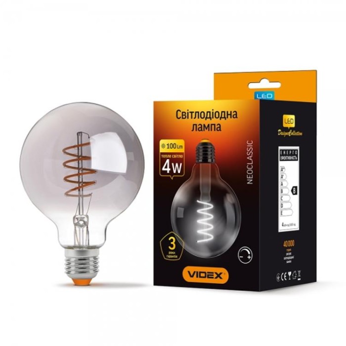 купить купить LED лампа Filament G95FGD 4W E27 2100K Диммерная графит VIDEX  