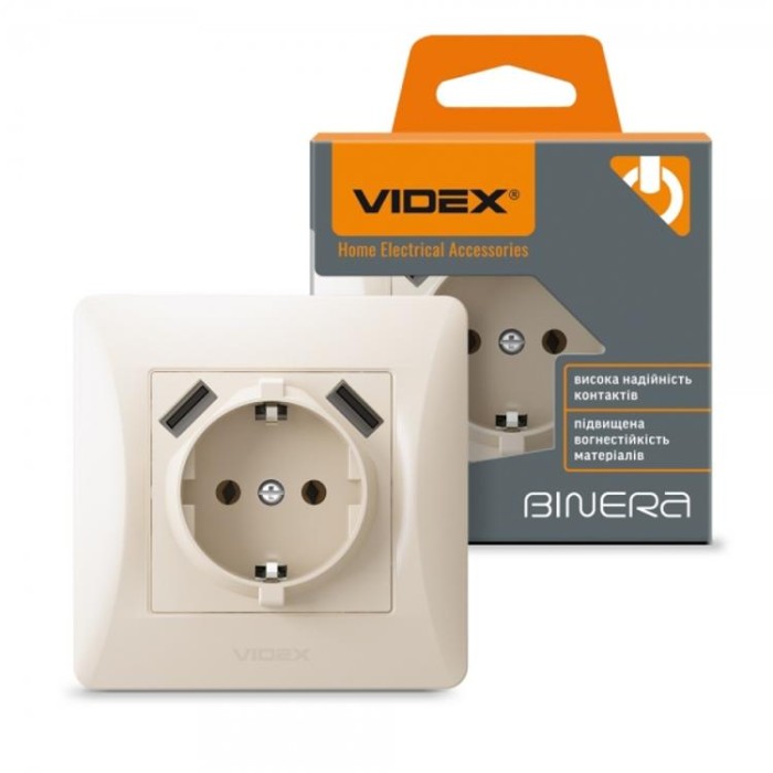 купить купить Розетка одинарная с заземлением и 2USB кремовая VIDEX BINERA  