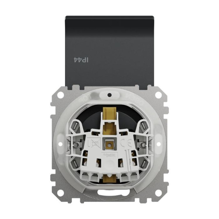 Розетка з заземленням, зі шторками, та з кришкою IP44 Чорний Sedna Design Schneider Electric