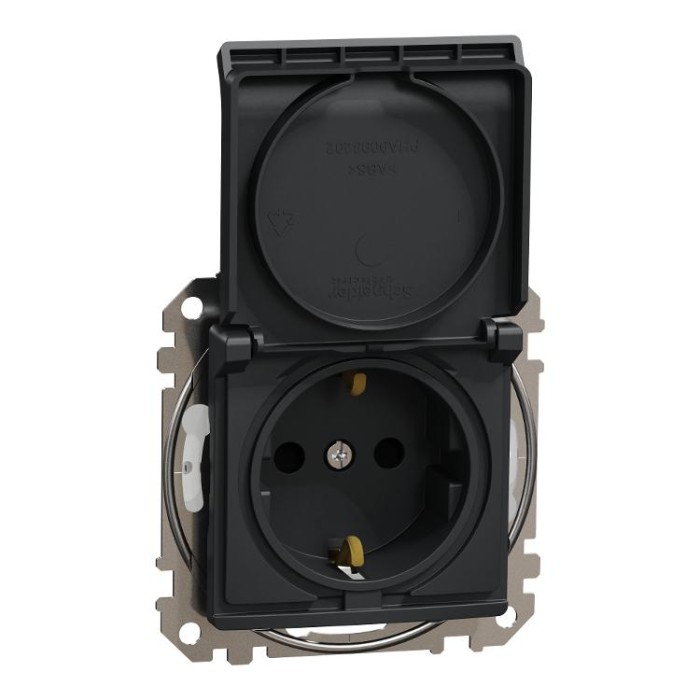 Розетка з заземленням, зі шторками, та з кришкою IP44 Чорний Sedna Design Schneider Electric