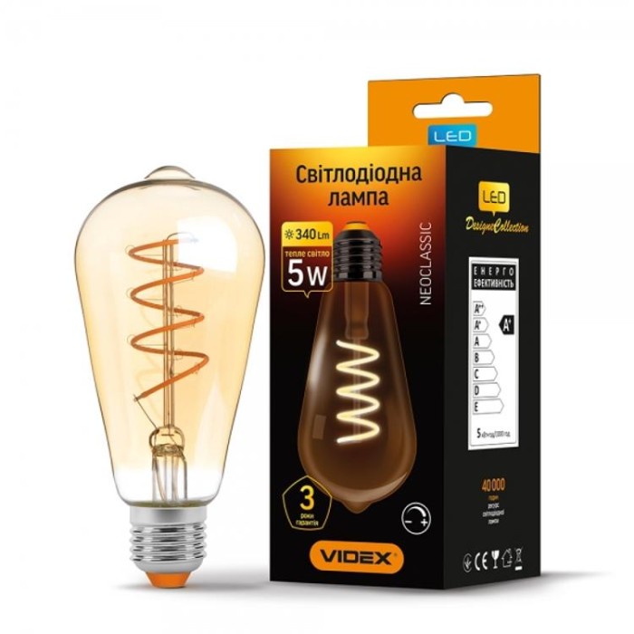 купить купить LED лампа Filament ST64FASD 5W E27 2200K диммерная бронза VIDEX  