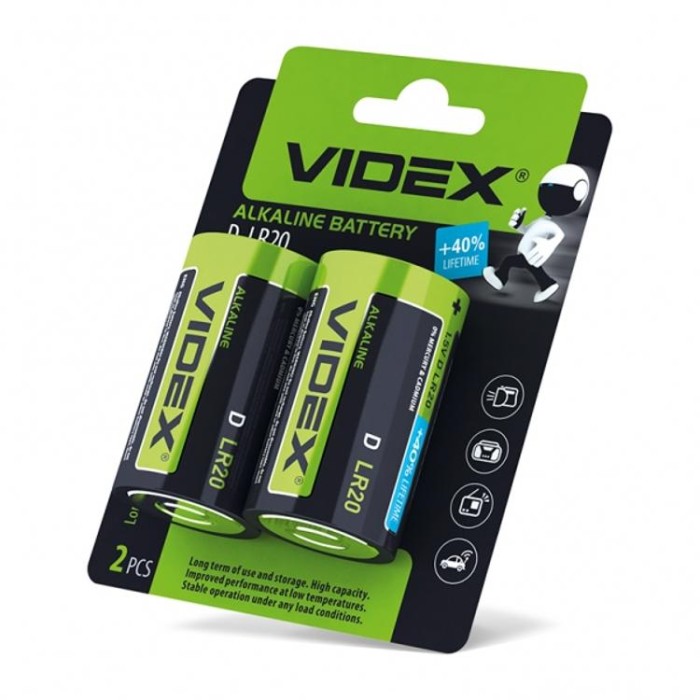 купить купить Батарейка лужна Videx LR2O/D 2шт BLISTER CARD  