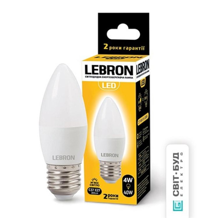 купить купить LED лампа L-С37, 4W, Е27, 3000K, 320Lm, угол 220° Lebron  