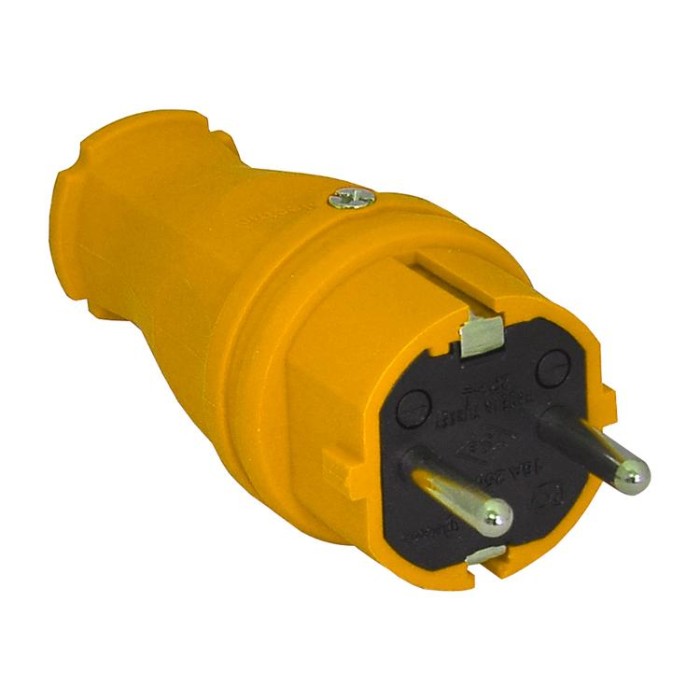 купить купить Вилка прямая с заземлением, 16А, каучук желтая (IP44), TP electric  
