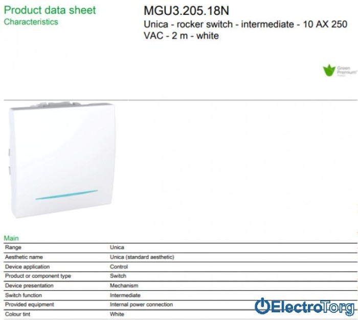 Переключатель перекрёстный 1-клавишный с подсветкой 10AX белый Unica Schneider