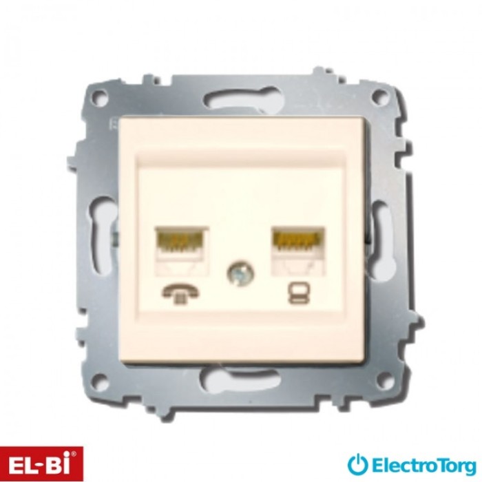 купить купить Розетка комп. + телефон ZENA модуль кремовая(RJ45 Cat 6+ RJ 11) EL-BI  