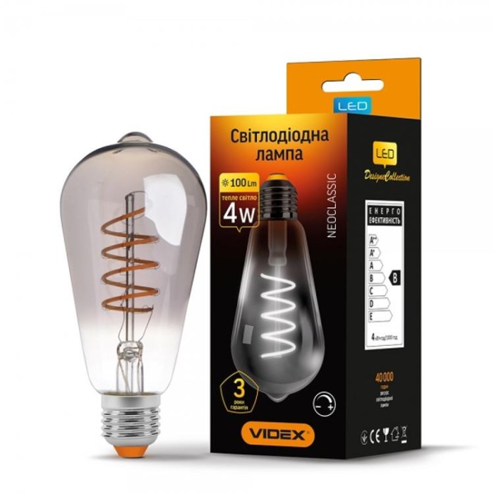 купить купить LED лампа Filament ST64FGD 4W E27 2100K Диммерная графит VIDEX  