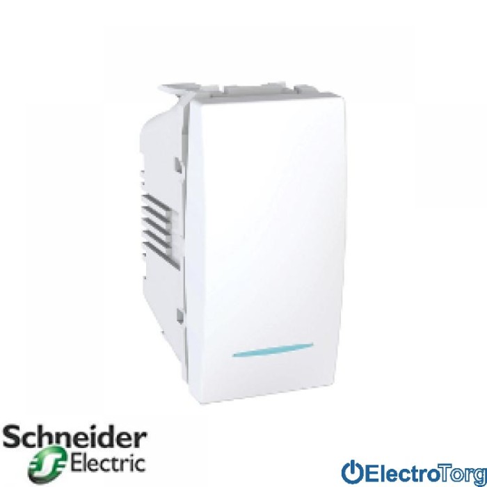 Выключатель 1-клавишный с подсветкой 10AX белый Unica Schneider