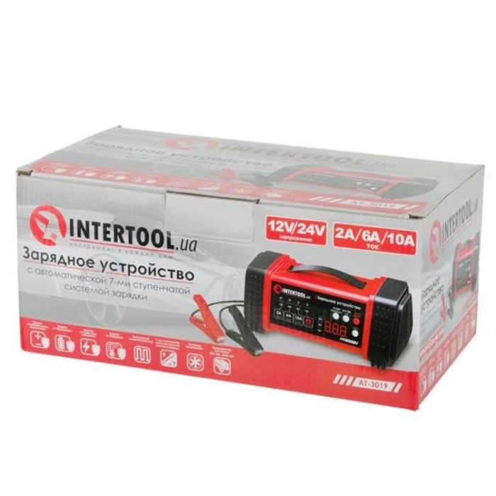 купить купить Зарядное устройство 12/24В, 2/6/10А, 2/6A, 230В, дисплей INTERTOOL AT-3019  