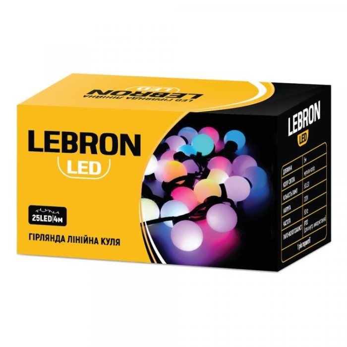 купить купить Гирлянда линейная новогодняя 40Led RGB шар 6 м IP20 Lebron  