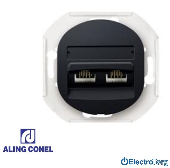 купить купить Розетка 2-я компьютерная 2*RJ45 Cat5e UTP (черная) Aling-Conel Eon  