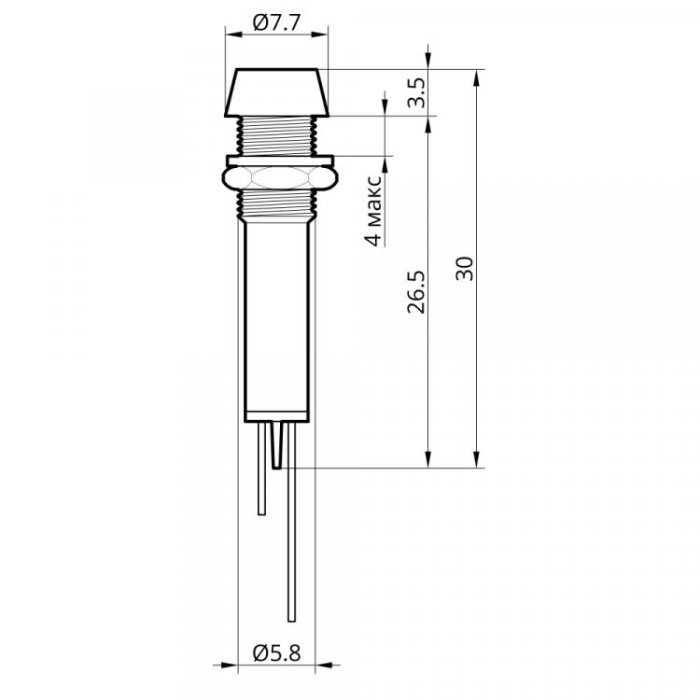 Світлодіодний індикатор металевий AD22C-6 24v AС/DС, жовтий, Takel