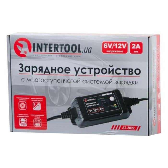 купить купить Зарядное устройство 6/12В, 2А, 230В, максимальная емкость заряжаемого аккумулятора 1.2-60 а/ч INTERTOOL AT-3022  