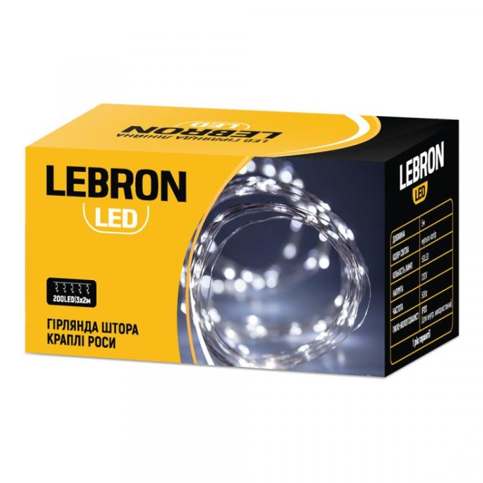купить купить Гирлянда штора 3*2 м, 200Led желтая, капли росы, USB, пульт ДУ IP20 Lebron  