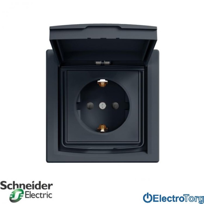 Розетка с заземлением с защитными шторками антрацит IP44  Asfora Schneider Electric (Шнайдер Электрик)
