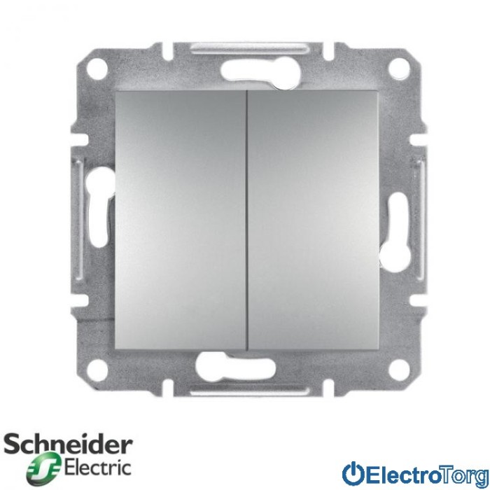 Выключатель двухклавишный алюминий Asfora Schneider Electric (Шнайдер Электрик)