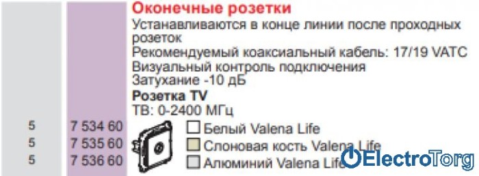 купить купить Механизм розетки телевизионной TV с топологией шлейф оконечный белый Valena LIFE Legrand  