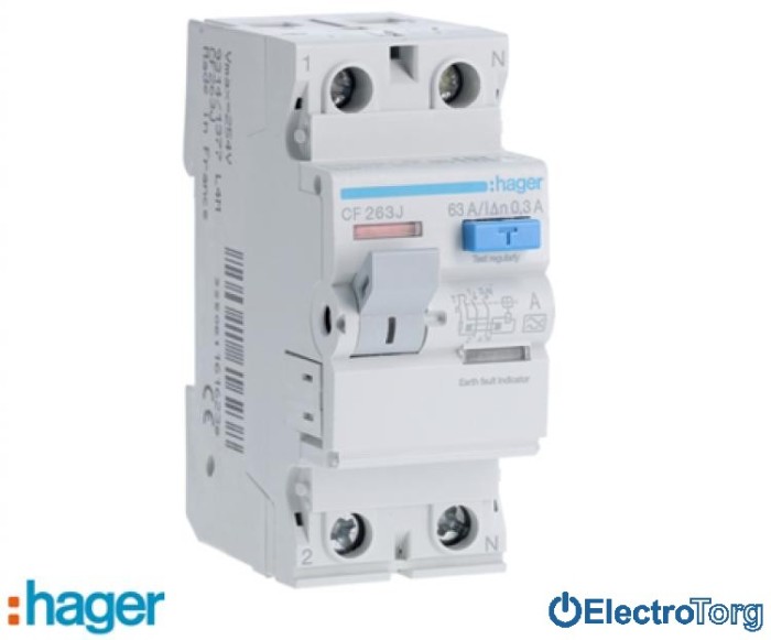 купить купить УЗО 2P 63A 300mA A Hager (Хагер)  