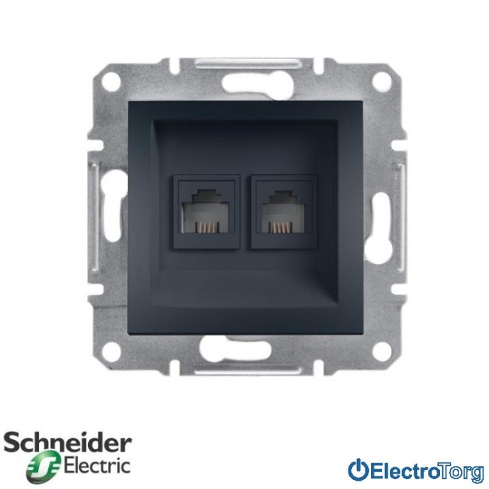 купить купить Розетка телефонная двойная четырехконтактная антрацит Asfora Schneider Electric (Шнайдер Электрик)  