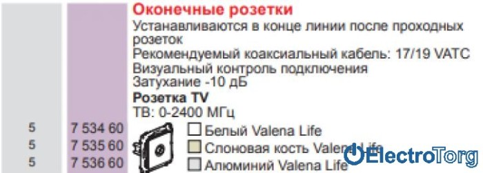 купить купить Механизм розетки телевизионной TV с топологией шлейф оконечный слоновая кость Valena LIFE Legrand  