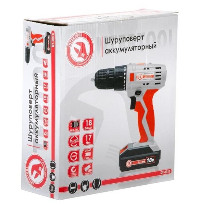 купить купить Дрель-шуруповерт аккумуляторная Li-Ion 18В INTERTOOL DT-0315  