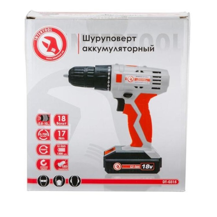 купить купить Дрель-шуруповерт аккумуляторная Li-Ion 18В INTERTOOL DT-0315  