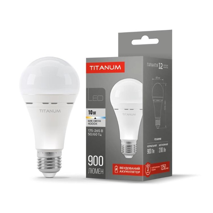 купить купить LED лампа акумуляторна TITANUM A68 10W E27 4000K 220V  