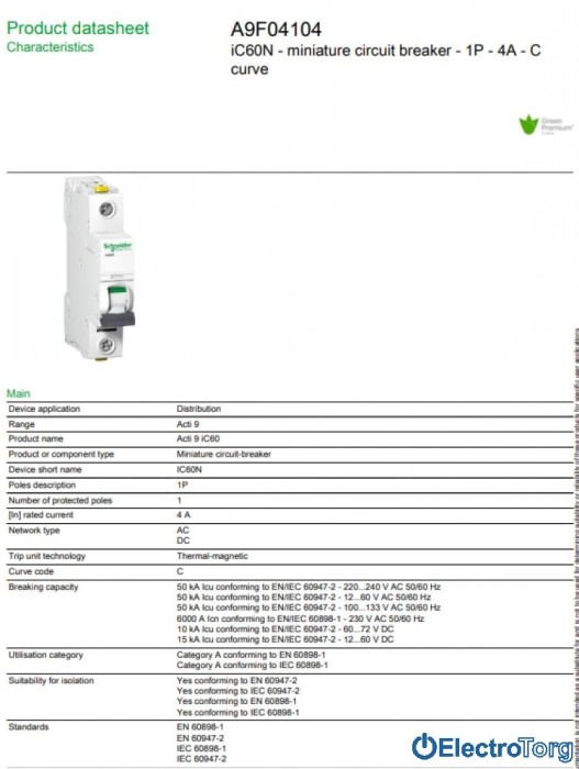 купить купить Автоматический выключатель iC60N 1P 4A C Schneider Electric  