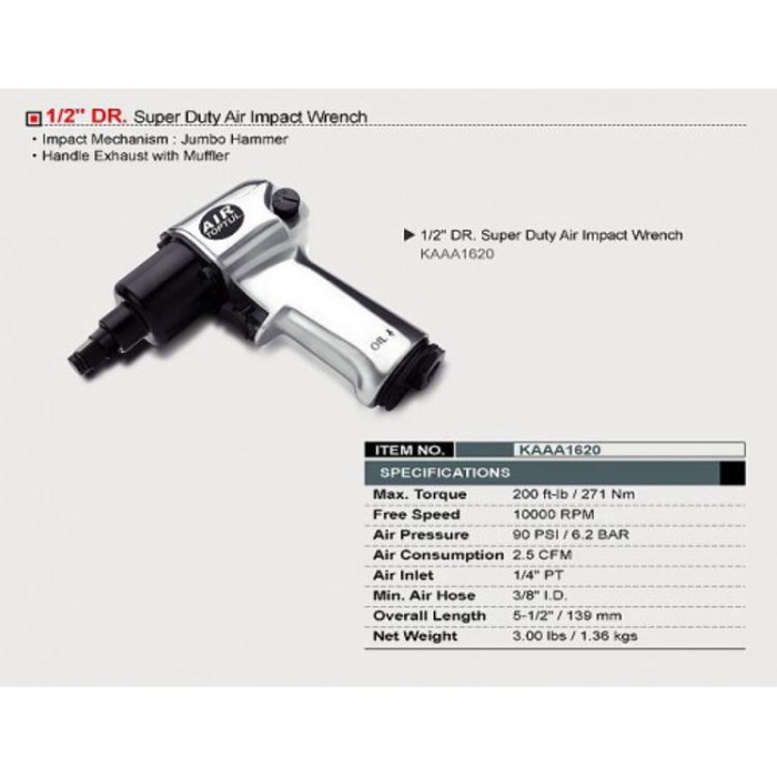 купить купить Пневмогайковерт для шиномонтажа TOPTUL 1/2&quot; 271N/m 10000 об/мин KAAA1620  