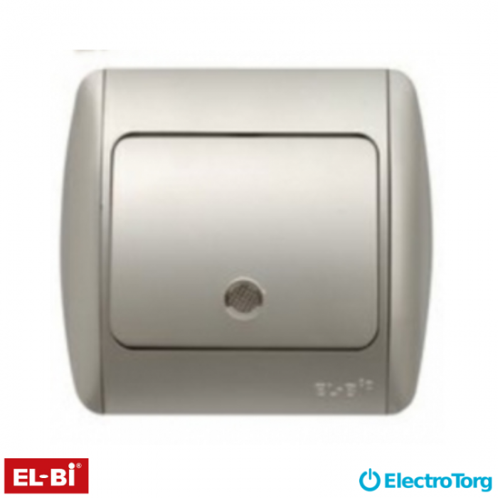 Выключатель ZIRVE 1-й с подсветкой SL- G- серебряный с вставкой EL-BI
