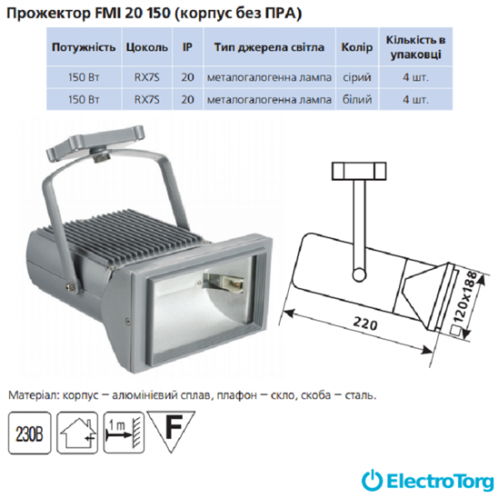купить купить Прожектор FMI 20 150Вт Rx7S (корпус без ПРА) белый Delux  