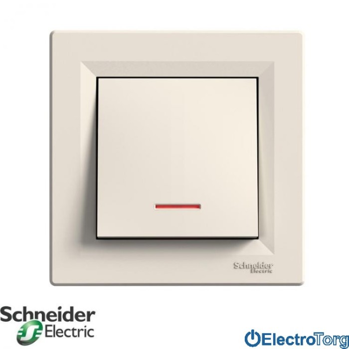 Выключатель кнопочный с подсветкой кремовый Asfora Schneider Electric (Шнайдер Электрик)