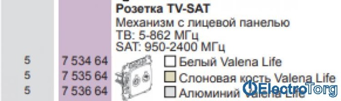 купить купить Механизм розетки телевизионной TV-SAT с топологией звезда слоновая кость Valena LIFE Legrand  